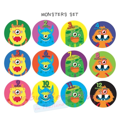 絺ʹٷ 12 ͹  Cutie Monsters Monthly Onesies by Tiny Seed Baby