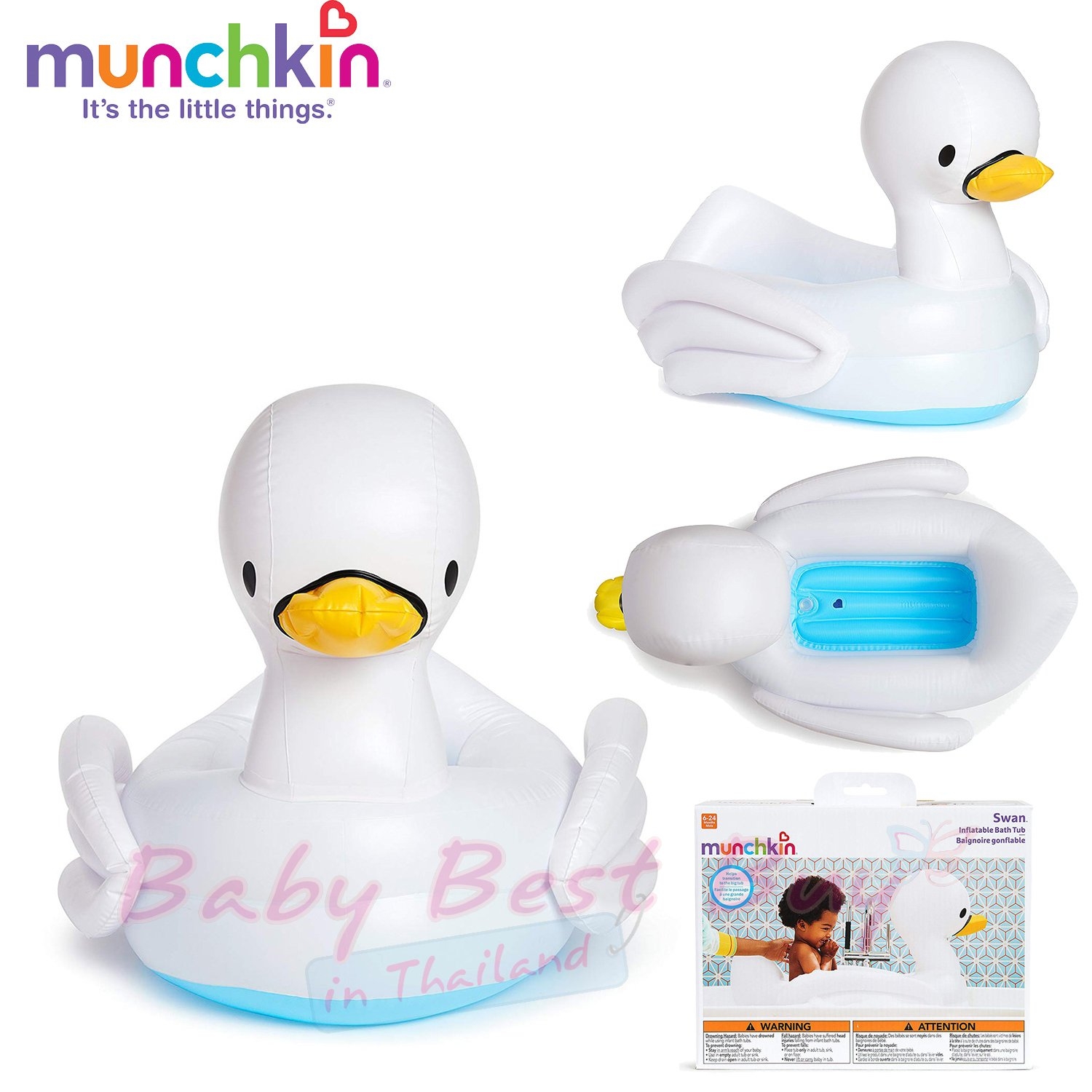 Munchkin Inflatable Swan White  Bath Tub White hot safety disc 